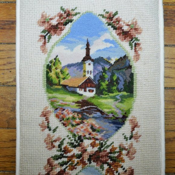Vintage  Bell Pull Needlepoint With Petite  Changing Seasons Church Wall Decor - Picture 3 of 8